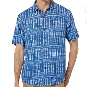 Tommy Bahama Blue and White Daybreak Batik Silk Camp Button Down Shirt